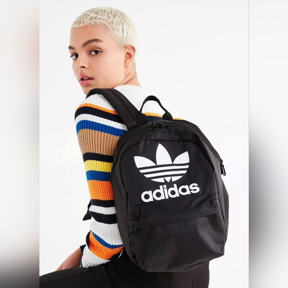 Adidas Trefoil Black and White Unisex Mini Backpack, EUC, 12H X 8W